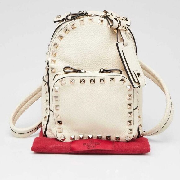 Valentino White Pebbled Leather Rockstud Mini Backpack Bag - Picture 11 of 11